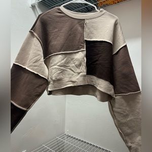 Cropped Brown Colorblock Garage Crewneck, size small